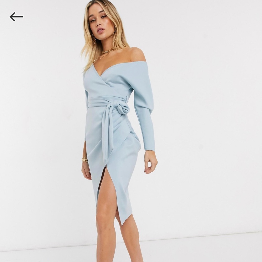 ASOS DESIGN Bardot wrap batwing sleeve midi dress
